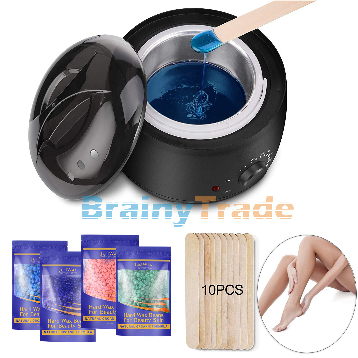 Hair Removal Hot Wax Electric Warmer Waxing Kit 4x100g Hard Wax