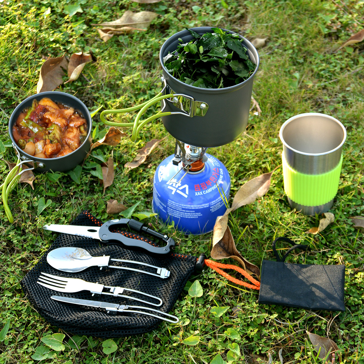 Camping Stove+Pot Pan Kit for Outdoor Backpacking Gear&Hiking Cooking