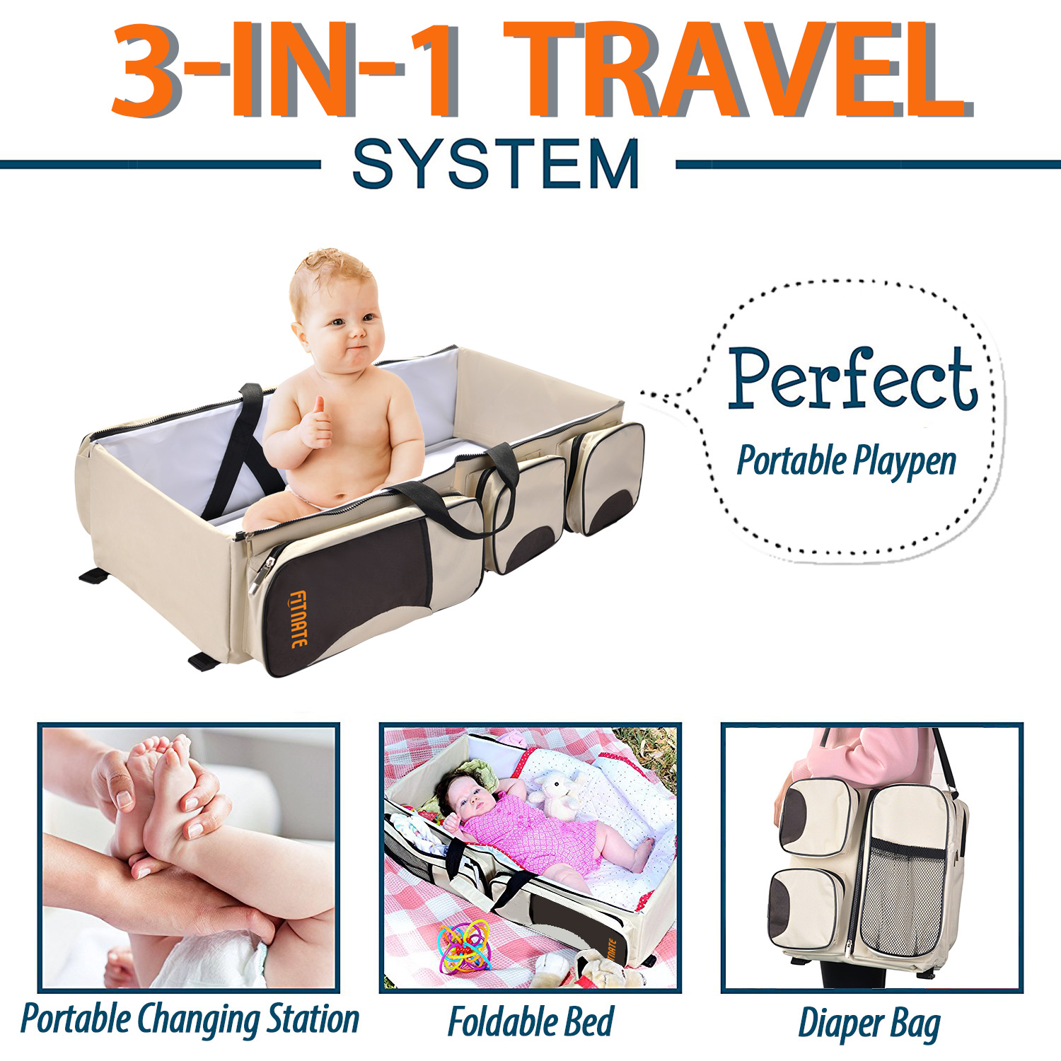 3 In 1 Baby Travel Bag Portable Bassinet Crib Changing Station