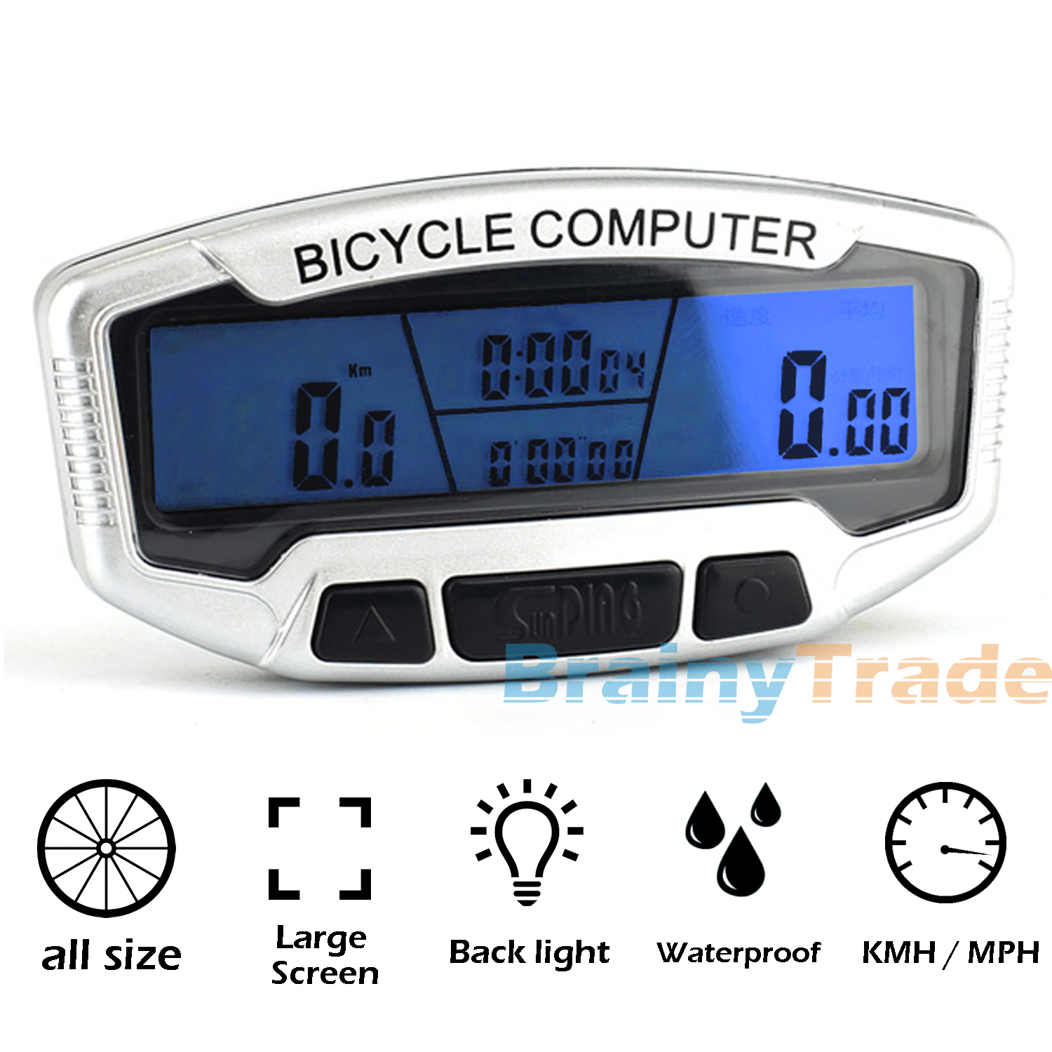 LCD Backlight Bike Computer Odometer Bicycle Cycling Speedometer Waterproof