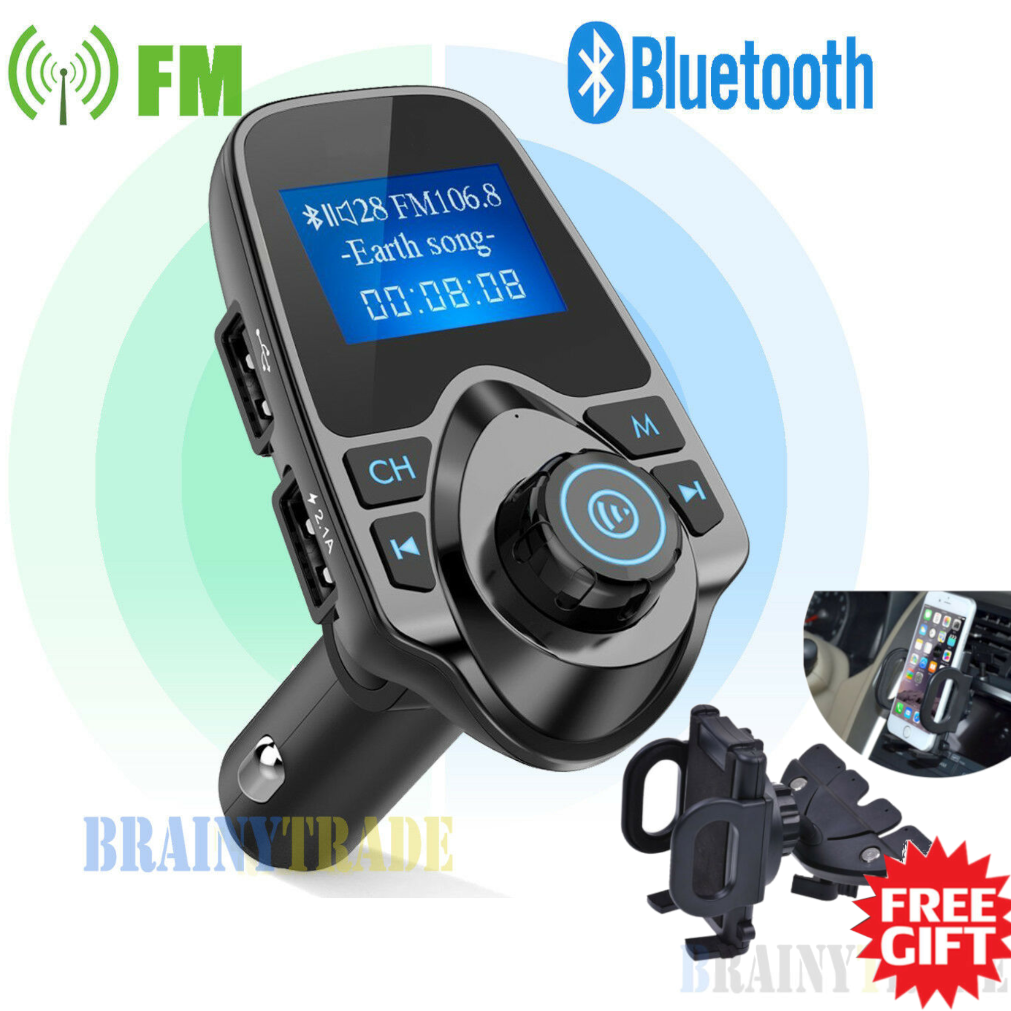 Wireless Bluetooth Handsfree Car Kit FM Transmitter MP3 Player Dual USB Charger*