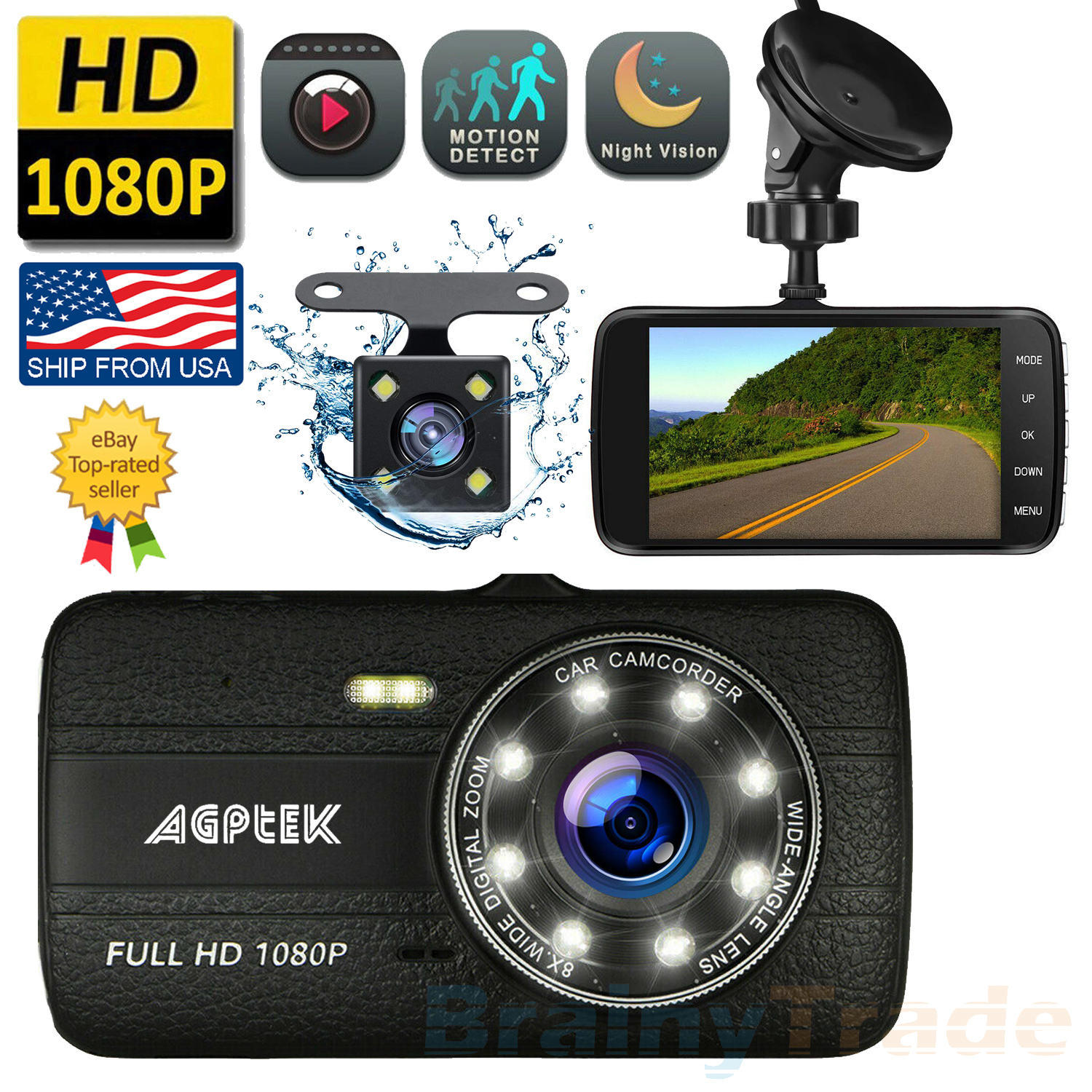 Dual Lens HD 1080P Car DVR Dash Cam Night Vision Camera Video Recorder G-sensor