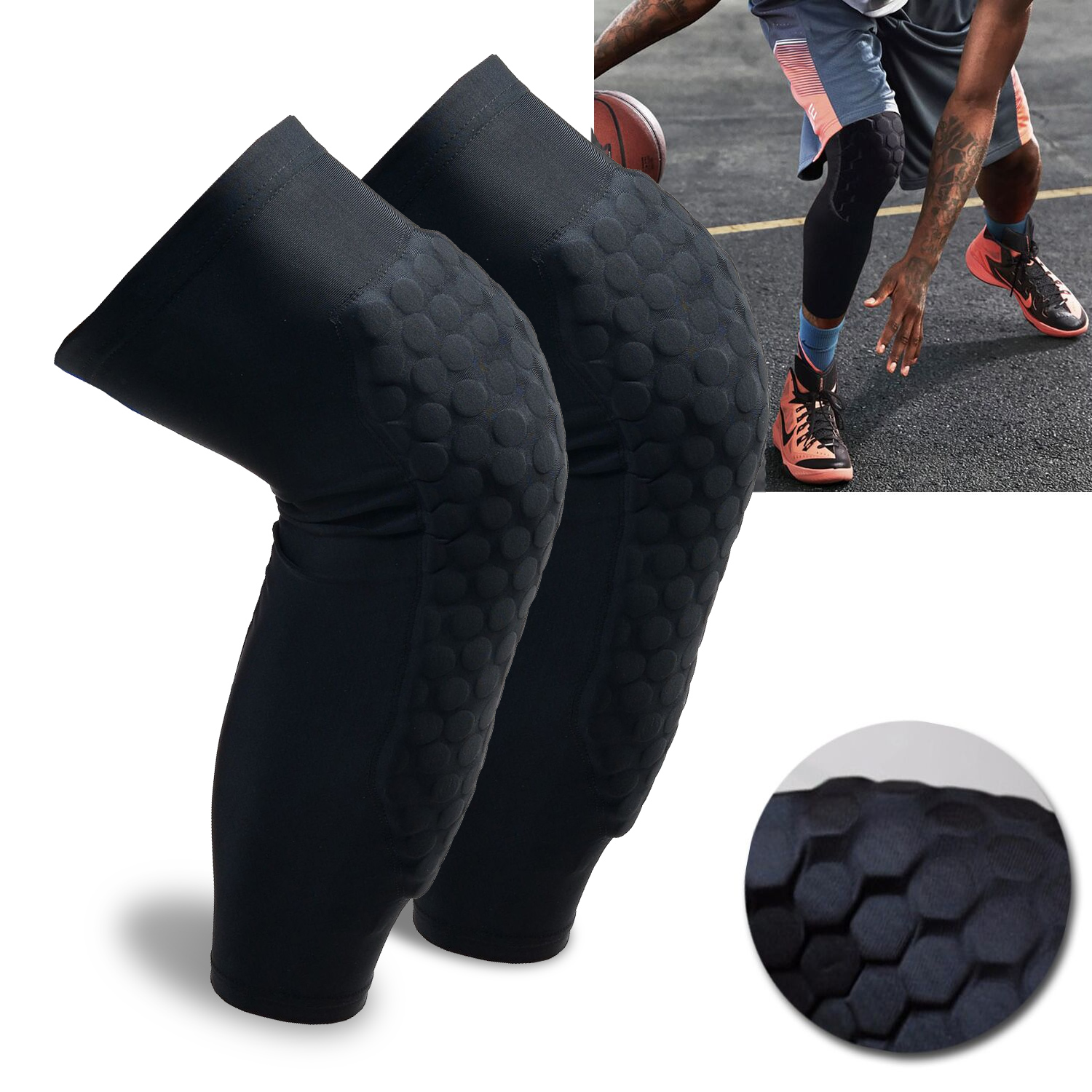2 pcs Basketball Knee Pads Sport Leg Sleeves Protective Gear Crashproof ...